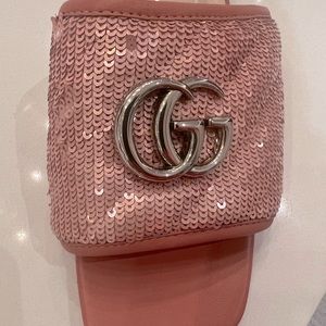 Pink Gucci glitter slide sandal